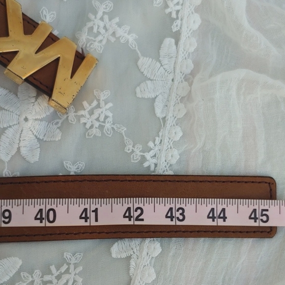 Michael Kors Brown Leather Belt with Gold Tone MK Buckle size XL - Picture 13 of 13